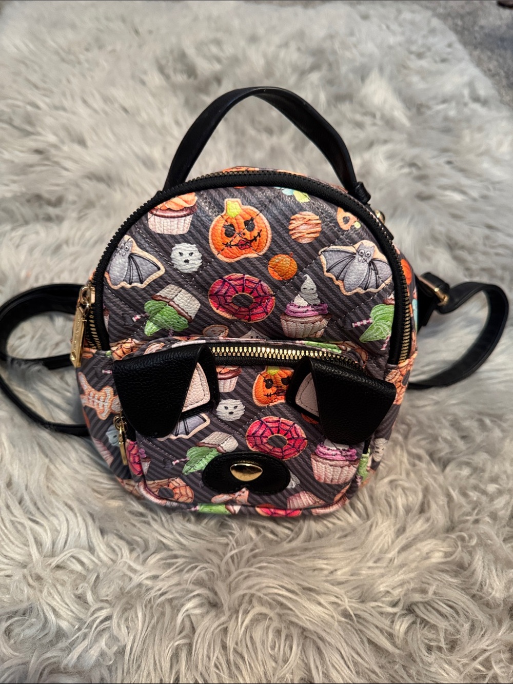 Halloween Print Mini Backpack Purse - Black & Multicolor by Betsey Johnson